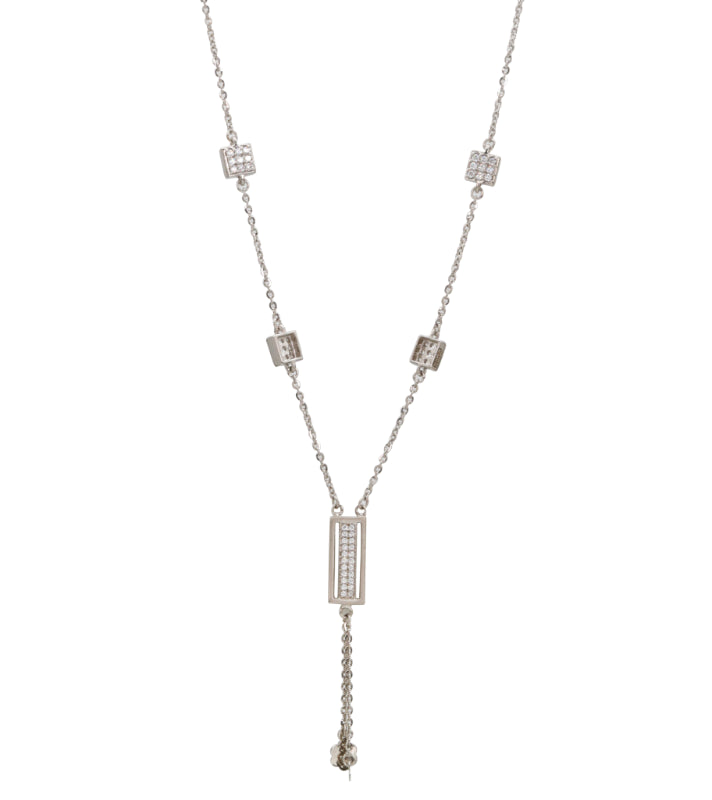 Silver CZ Bar Drop Station Chain pendant