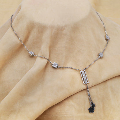 Silver CZ Bar Drop Station Chain pendant