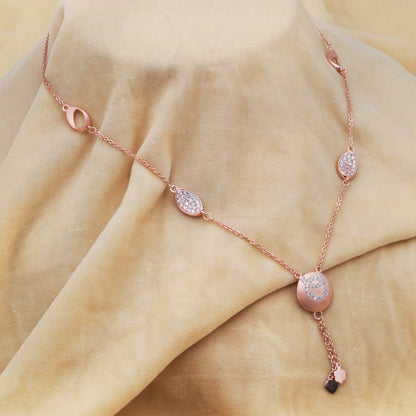 Rose Polished Silver CZ Heart Drop Station