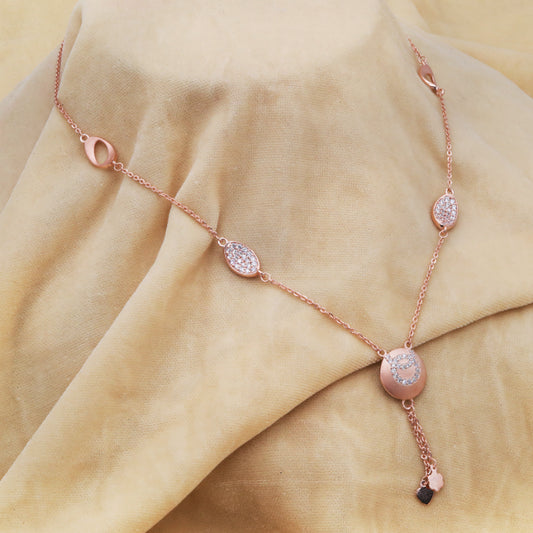 Rose Polished Silver CZ Heart Drop Station