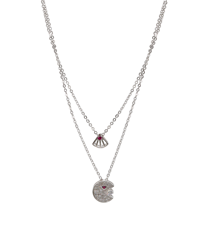 Crimson Crescent Layered Chain Pendant