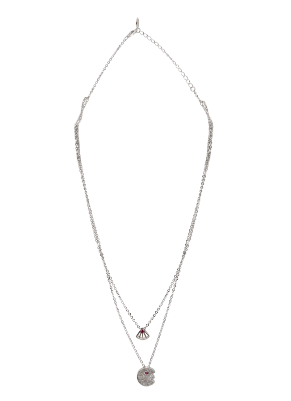 Crimson Crescent Layered Chain Pendant