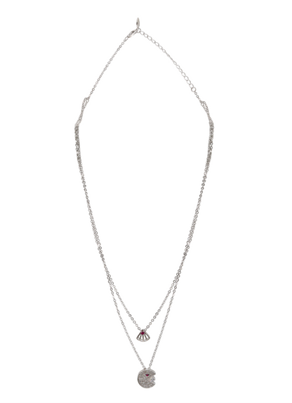 Crimson Crescent Layered Chain Pendant