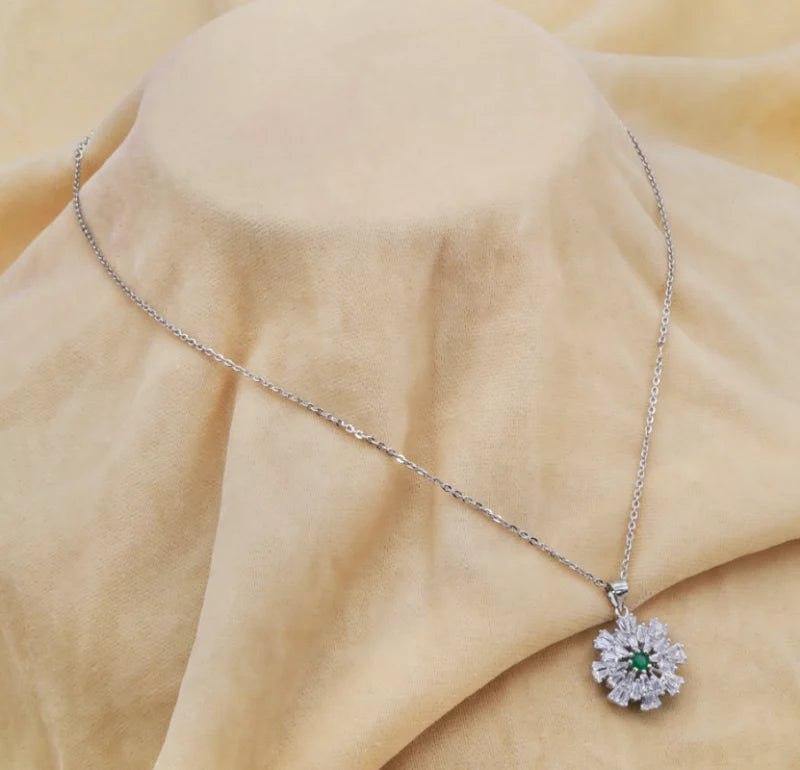 Radiant Emerald Bloom Chain Pendant