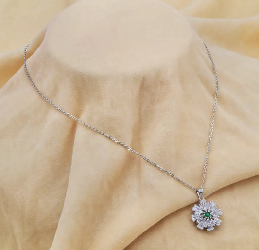 Radiant Emerald Bloom Chain Pendant
