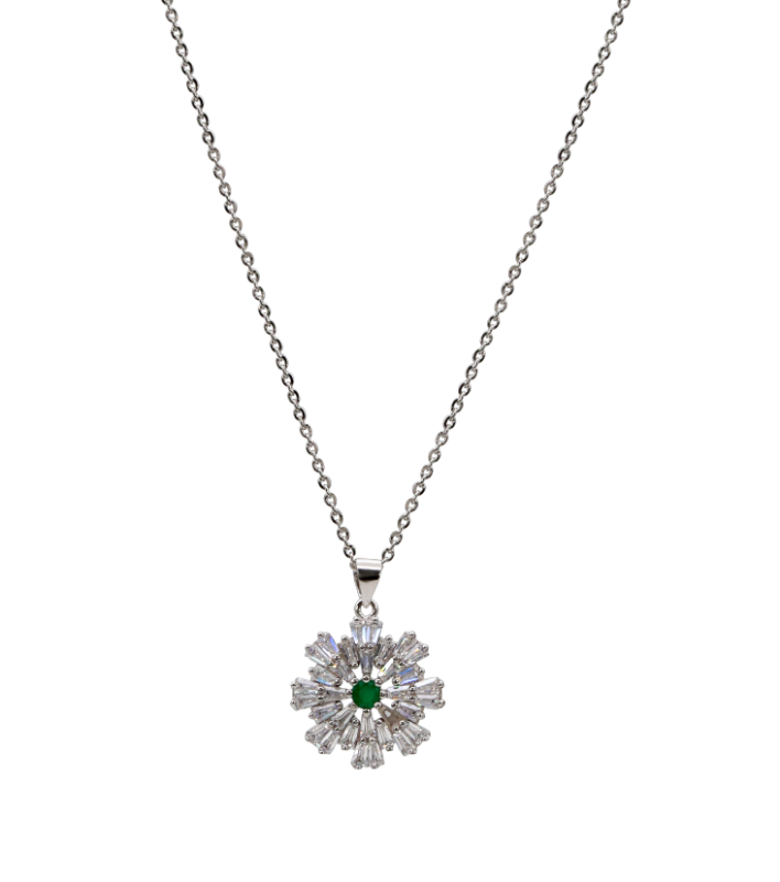 Radiant Emerald Bloom Chain Pendant