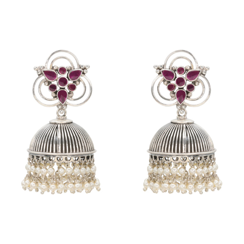 Textured Ruby Pearl Jhumkas