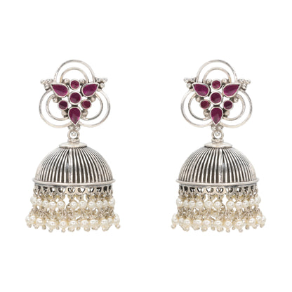 Textured Ruby Pearl Jhumkas