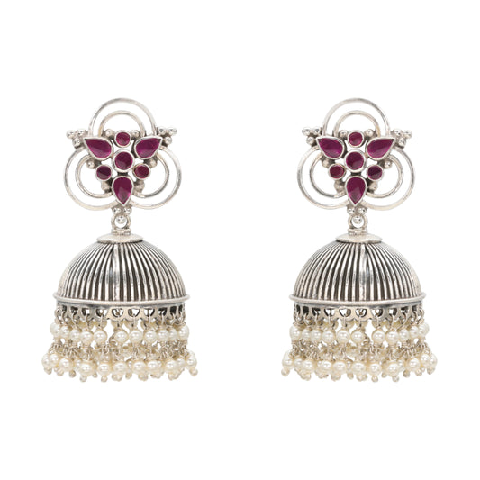 Textured Ruby Pearl Jhumkas