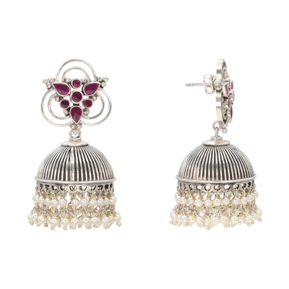 Textured Ruby Pearl Jhumkas