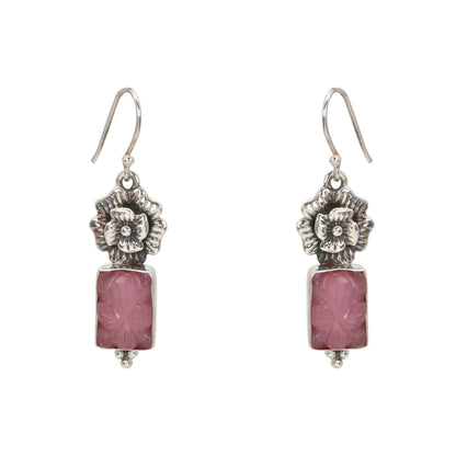 Floral Bloom Silver Drop Earrings