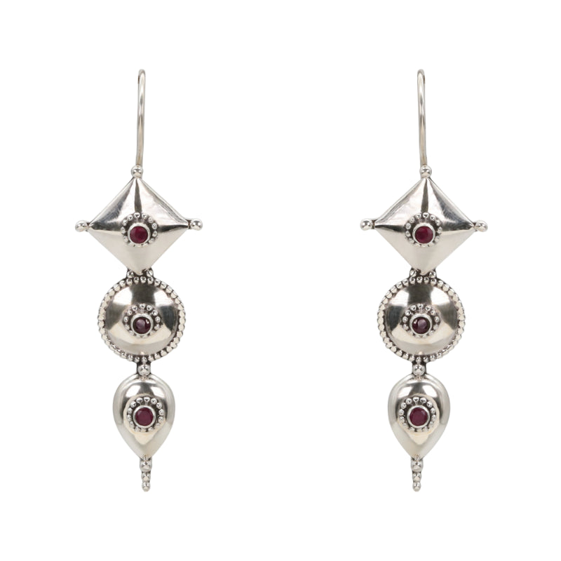 Tribal Gem Silver Earrings