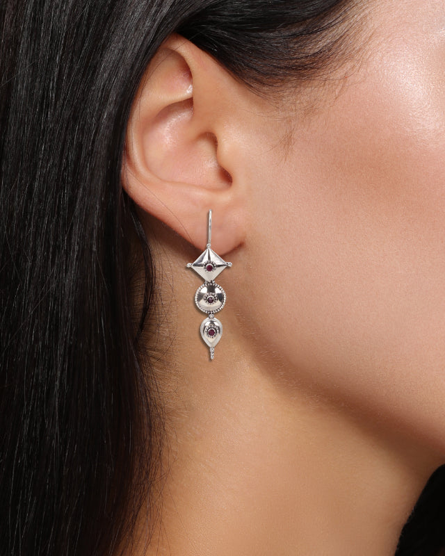 Tribal Gem Silver Earrings