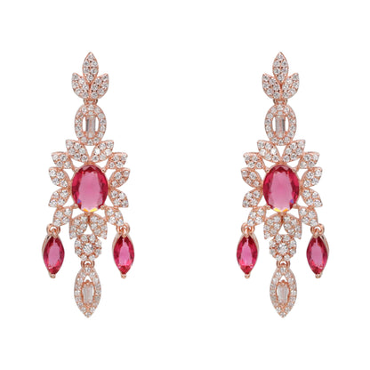 Elegant Rose Plated Sterling Silver Chandelier Earrings