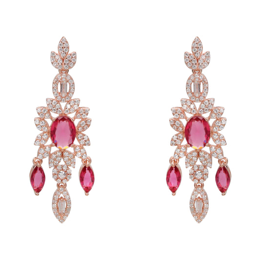 Elegant Rose Plated Sterling Silver Chandelier Earrings