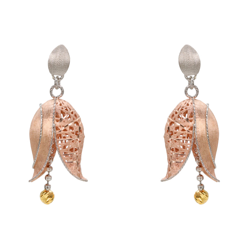 Rose Plated and White Sterling Silver Filigree Drop Earrings