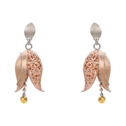 Rose Plated and White Sterling Silver Filigree Drop Earrings