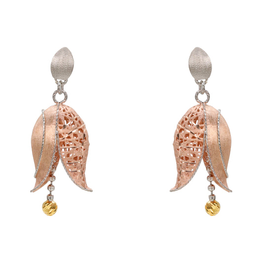 Rose Plated and White Sterling Silver Filigree Drop Earrings