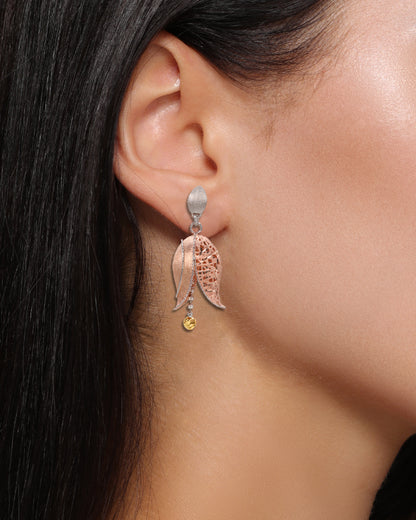 Rose Plated and White Sterling Silver Filigree Drop Earrings