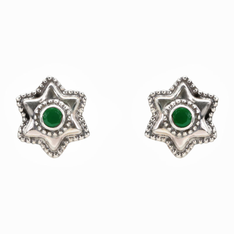 Emerald Star Silver Stud Earrings