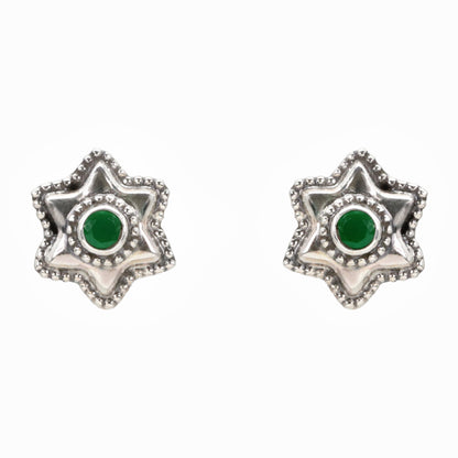 Emerald Star Silver Stud Earrings