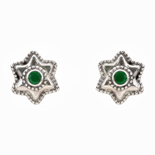 Emerald Star Silver Stud Earrings