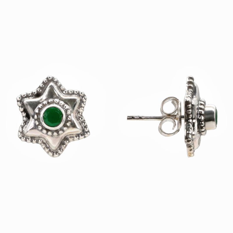 Emerald Star Silver Stud Earrings