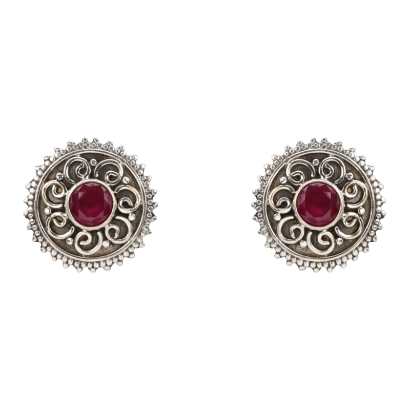 Vintage Floral Antique Silver Stud Earrings