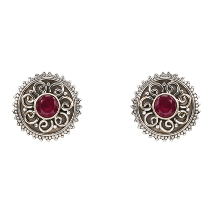 Vintage Floral Antique Silver Stud Earrings