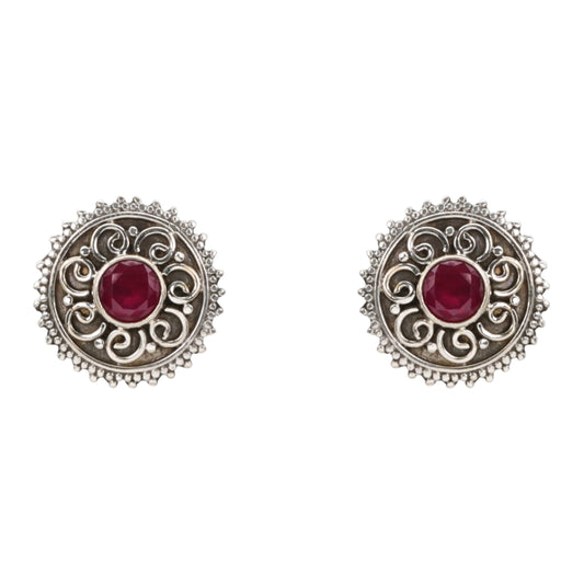 Vintage Floral Antique Silver Stud Earrings