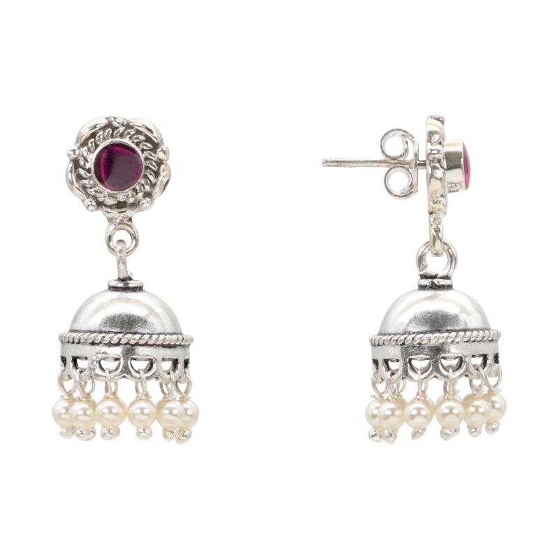 Blossom & Pearl Shine Silver Jhumka Earrings