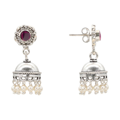 Blossom & Pearl Shine Silver Jhumka Earrings