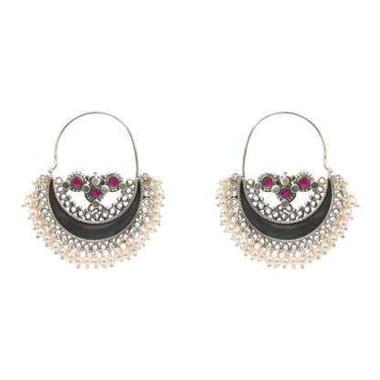 Radiant Crescent Silver & Pearl Earrings