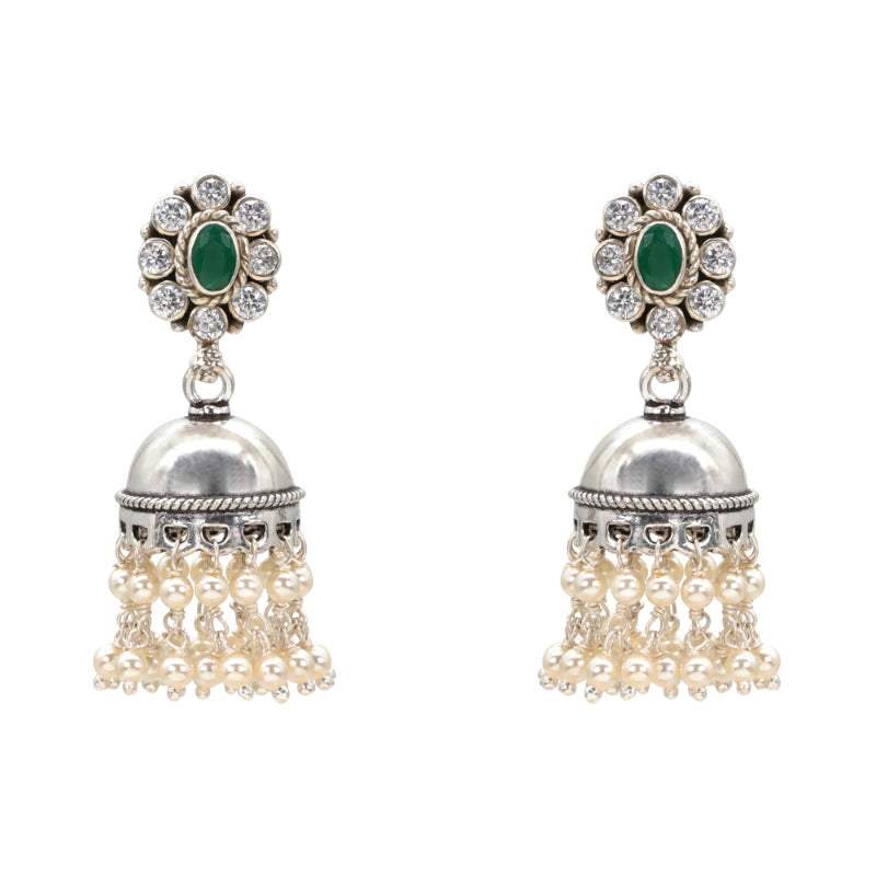 Emerald Bloom & Pearl Jhumka Earrings