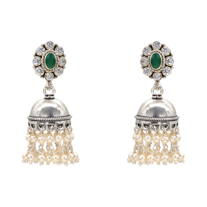 Emerald Bloom & Pearl Jhumka Earrings