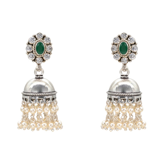 Emerald Bloom & Pearl Jhumka Earrings