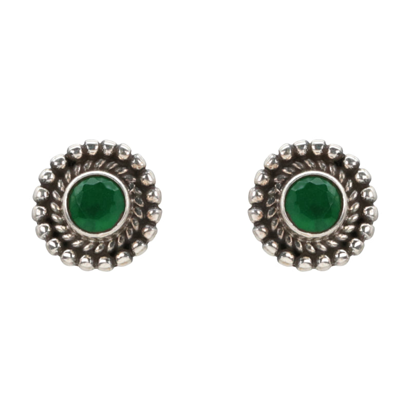 Emerald Glimmer Antique Silver Stud Earrings