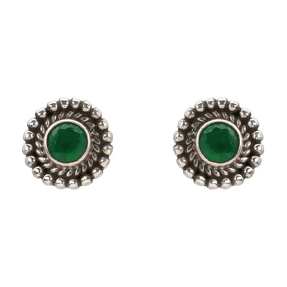 Emerald Glimmer Antique Silver Stud Earrings