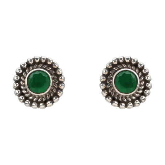 Emerald Glimmer Antique Silver Stud Earrings