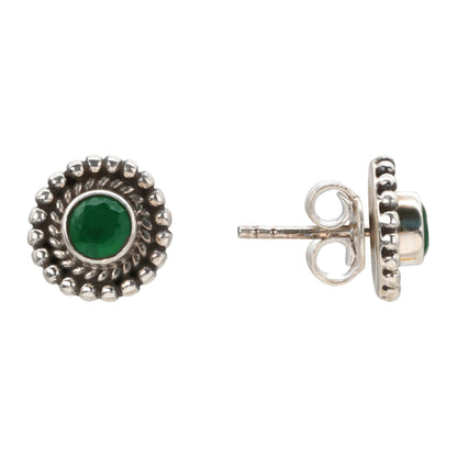 Emerald Glimmer Antique Silver Stud Earrings