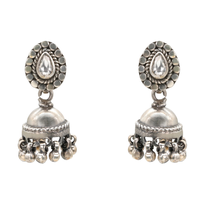 Sparkling Solitaire Silver Jhumka Earrings