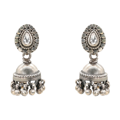 Sparkling Solitaire Silver Jhumka Earrings