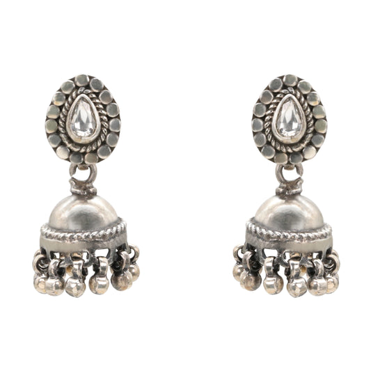 Sparkling Solitaire Silver Jhumka Earrings