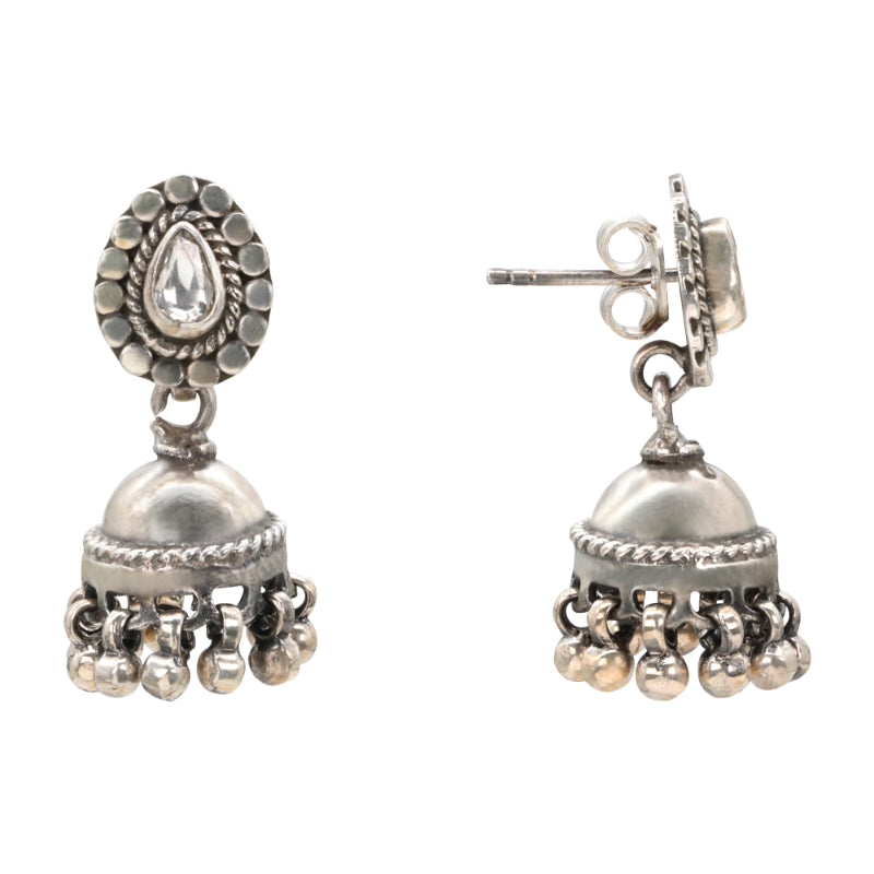 Sparkling Solitaire Silver Jhumka Earrings
