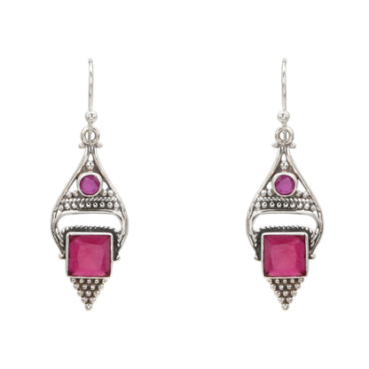 Regal Ruby Drops Silver Dangle Earrings
