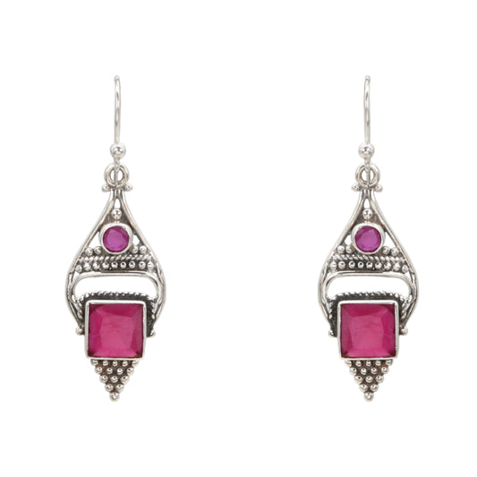 Regal Ruby Drops Silver Dangle Earrings