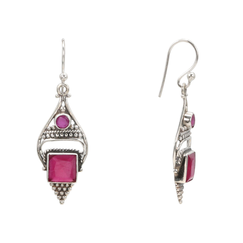 Regal Ruby Drops Silver Dangle Earrings