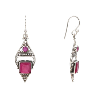 Regal Ruby Drops Silver Dangle Earrings