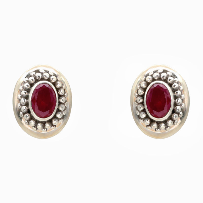 Crimson Halo Silver Stud Earrings
