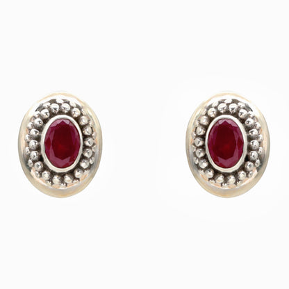 Crimson Halo Silver Stud Earrings
